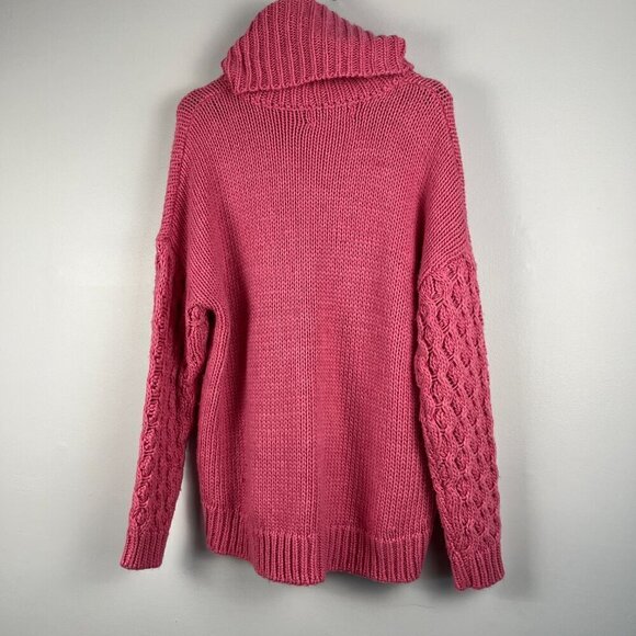 One teaspoon rider roll neck women sweater chunky cable knit turtleneck pink - Picture 2 of 9